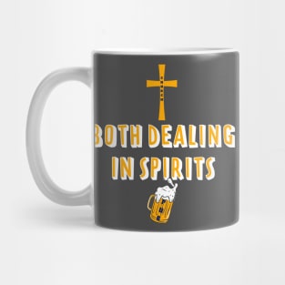 Dealing in Spirits Funny Beer and Religion Design Mug